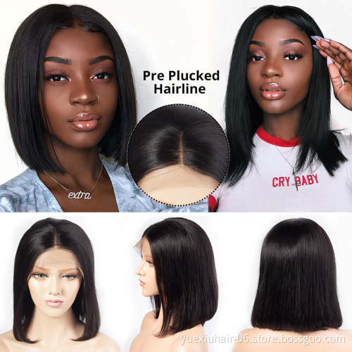 Cuticle Aligned Pre Plucked Natural Brazilian Human Hair Short 13*4 Straight Human Wig high Density.